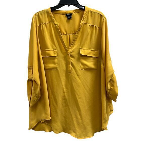 Torrid Tops - TORRID mustard yellow lightweight flowy blouse roll tab sleeves plus size 2